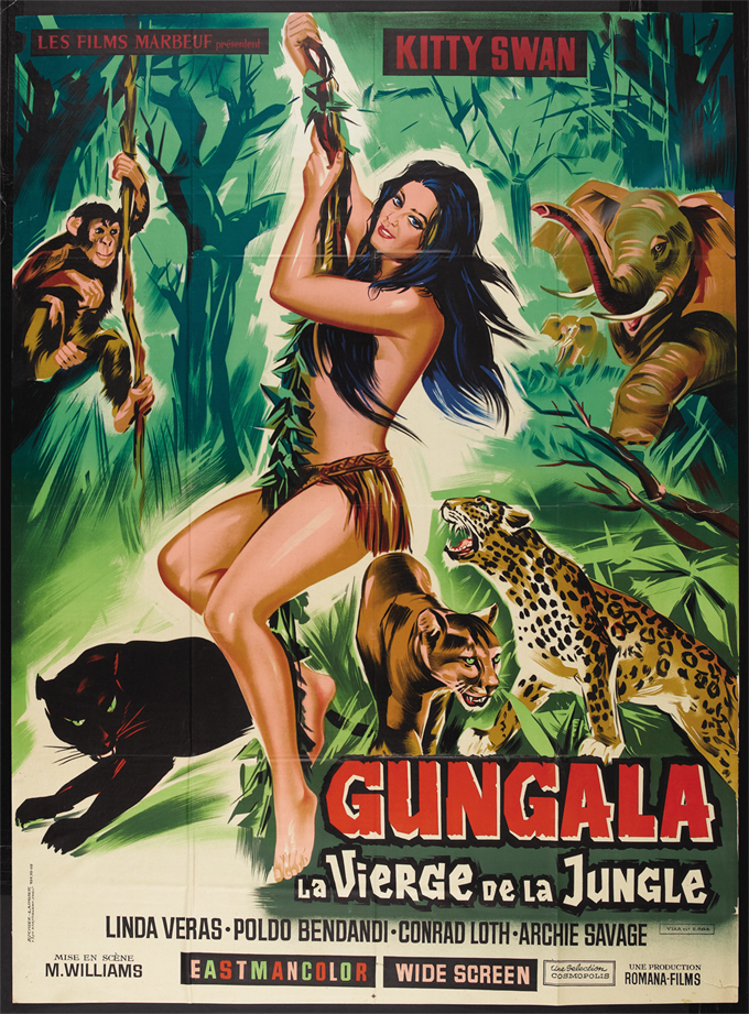 Kitty Swan jungle woman swinging through the jungle