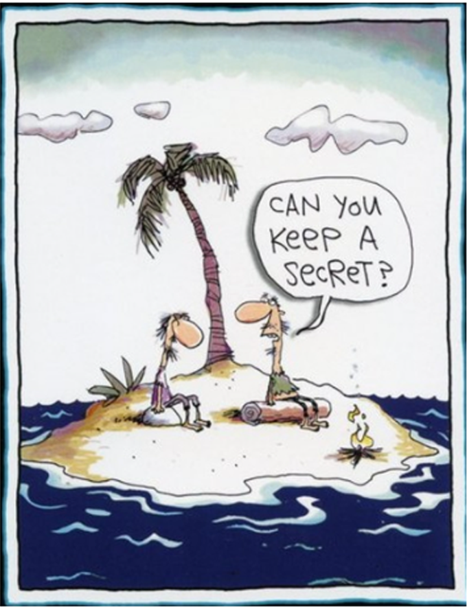 Comic of 2 people stranded on deserted island, asking 'Can you keep a secret?'
