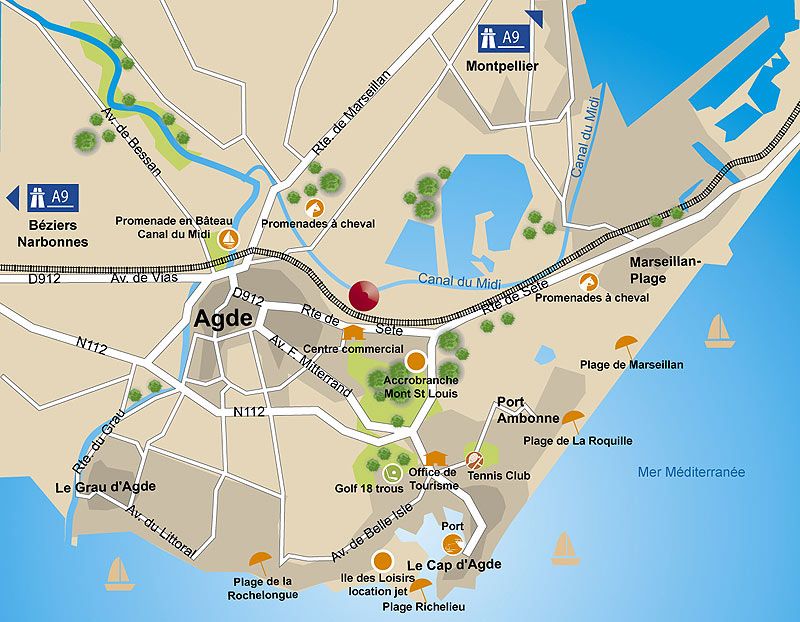 Cap d'Agde naturist village France map